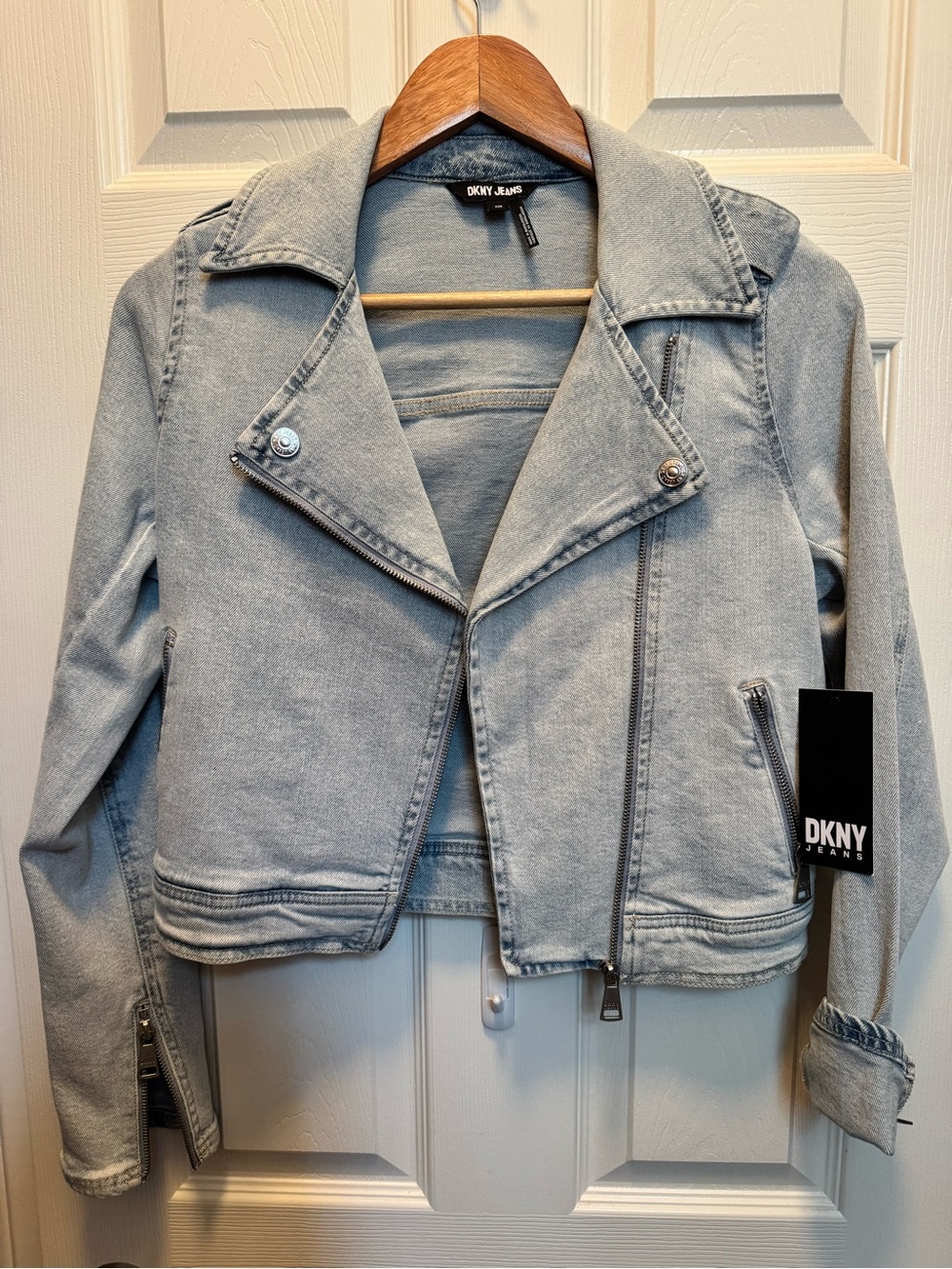 DKNY Light Gray Denim Moto-Style Jacket